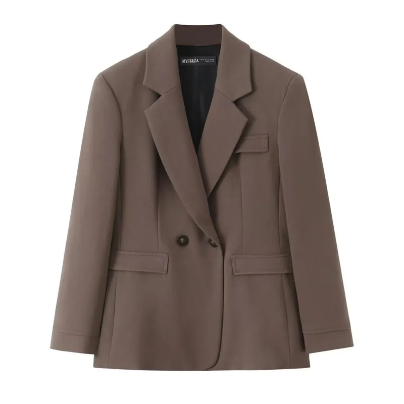 Женская двубортная куртка, модный свободный пиджак, винтажный женский пиджак с длинными рукавами и карманами, офисное женское пальто
Женская двубортная куртка, модный свободный пиджак, винтажный женский пиджак с длинными рукавами и карманами, офисное женское пальто