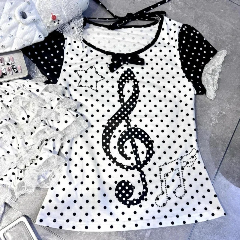 Japanese Mushroom Girl Fake Two Short Sleeve T-shirt Piano Polka Dot Print Tees Summer Y2k Subculture Hot Girl Casual Tops 2000s
Japanese Mushroom Girl Fake Two Short Sleeve T-shirt Piano Polka Dot Print Tees Summer Y2k Subculture Hot Girl Casual Tops 2000s