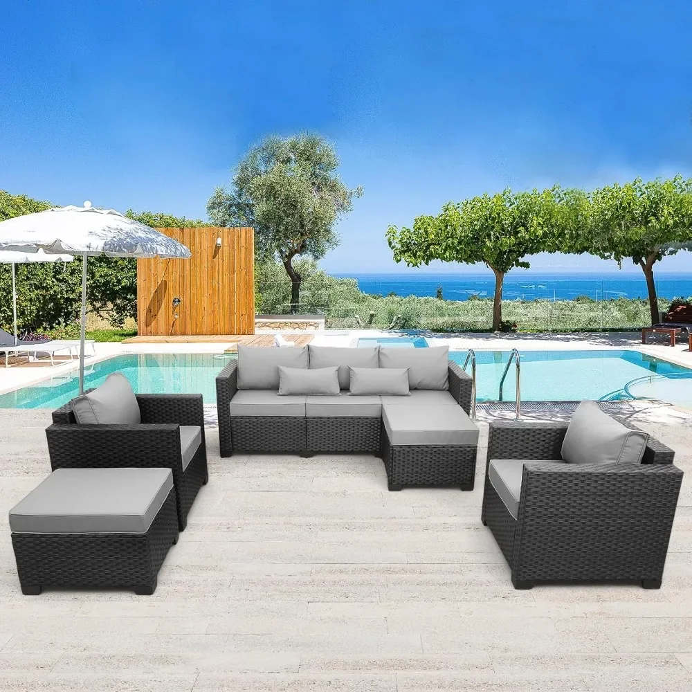 Outdoor Wicker Furniture Couch Set 5 Pieces Patio Furniture Sectional Sofa with Grey No-Slip Cushions and Waterproof Covers
Outdoor Wicker Furniture Couch Set 5 Pieces Patio Furniture Sectional Sofa with Grey No-Slip Cushions and Waterproof Covers