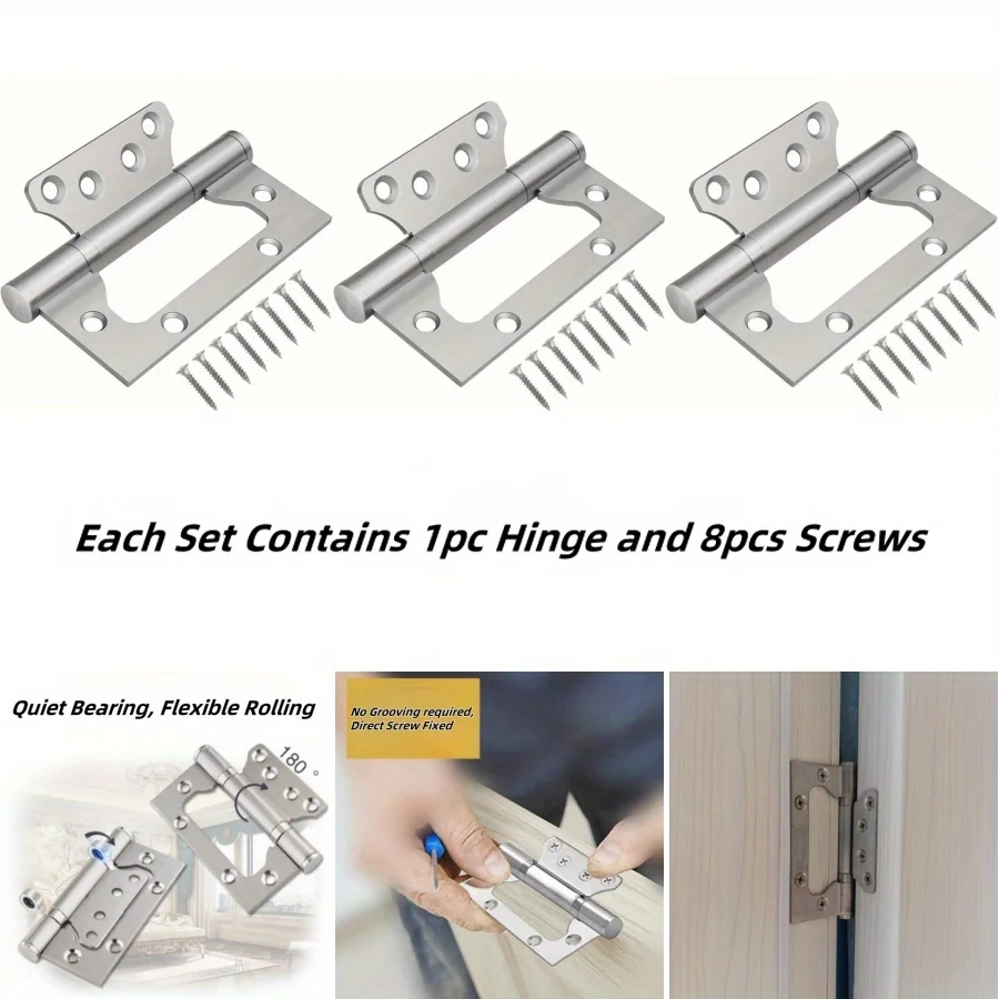 4pcs of heavy-duty silent thickened stainless steel door hinges - high load-bearing capacity supports 360° rotation,Sleek Design
4pcs of heavy-duty silent thickened stainless steel door hinges - high load-bearing capacity supports 360° rotation,Sleek Design