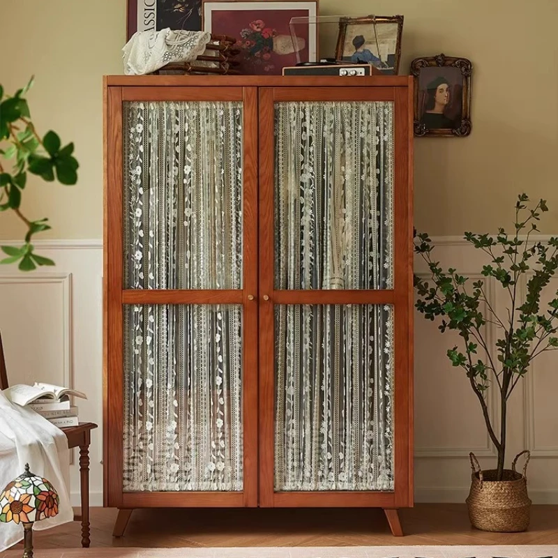 Solid wood wardrobe double door gauze curtain glass cabinet bedroom household
Solid wood wardrobe double door gauze curtain glass cabinet bedroom household