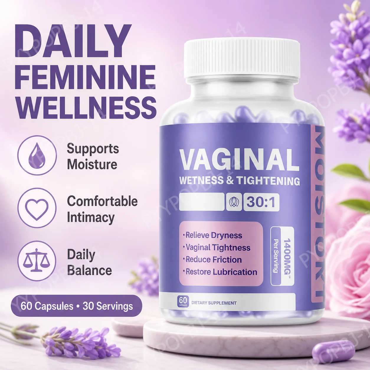 Women Vaginal Tightening Capsule Contain Maca Root Fenugreek Support Elasticity PH Balance and Intimate Dryness Relief 60 Count
Women Vaginal Tightening Capsule Contain Maca Root Fenugreek Support Elasticity PH Balance and Intimate Dryness Relief 60 Count