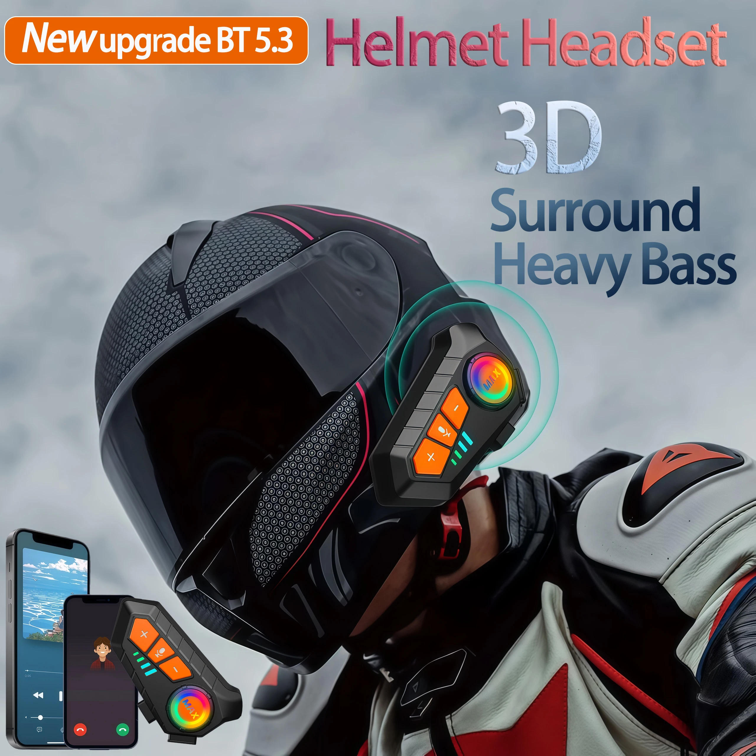 3D Surround с тяжелыми басами, гарнитура для мотоциклетного шлема, стерео Bluetooth, громкая связь, IP67, водонепроницаемая, с трехцветным окружающим освещением
3D Surround с тяжелыми басами, гарнитура для мотоциклетного шлема, стерео Bluetooth, громкая связь, IP67, водонепроницаемая, с трехцветным окружающим освещением