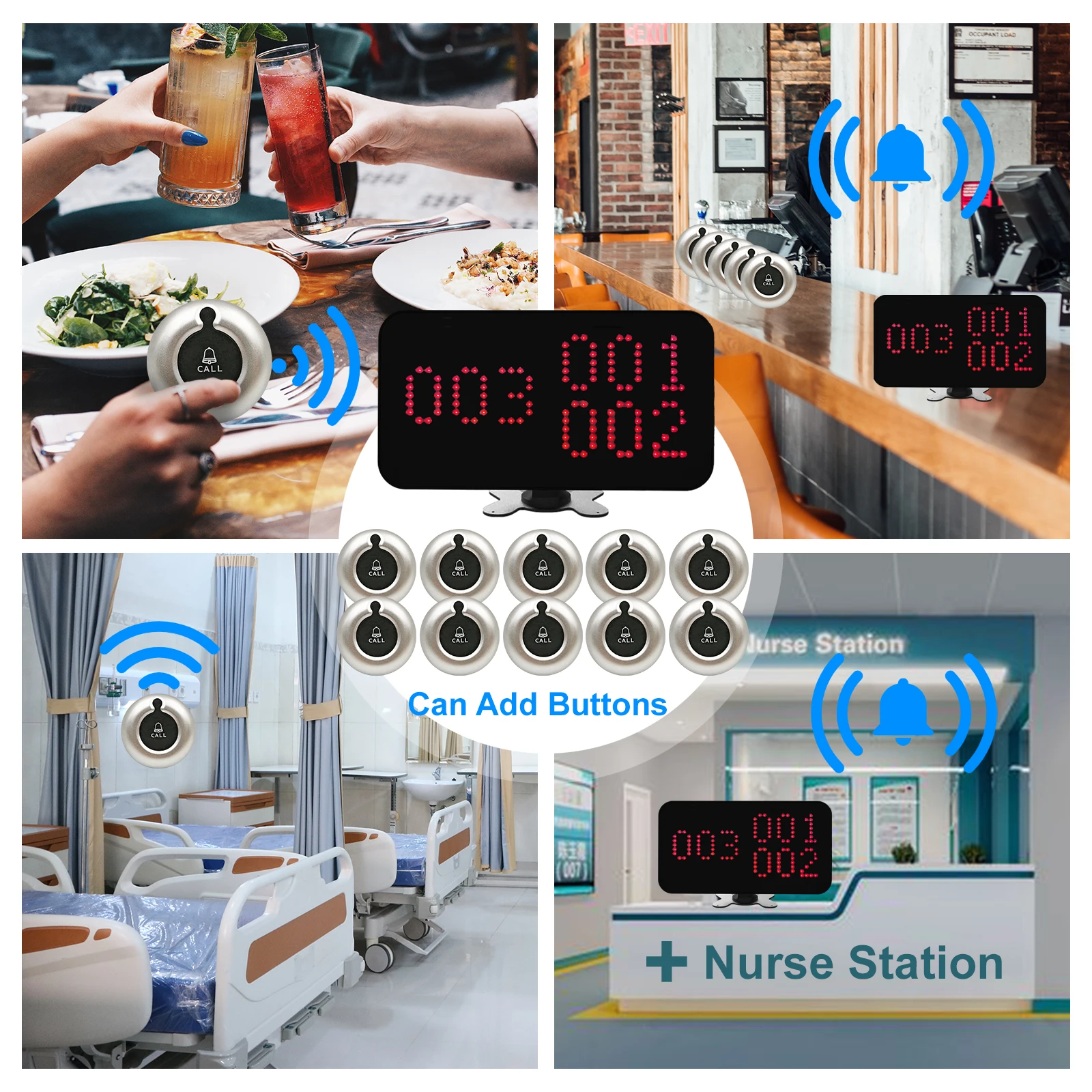 Restaurant Wireless Waiter Call System 1 Display Receiver 15 Transmitters Table Service Call Button
Restaurant Wireless Waiter Call System 1 Display Receiver 15 Transmitters Table Service Call Button
