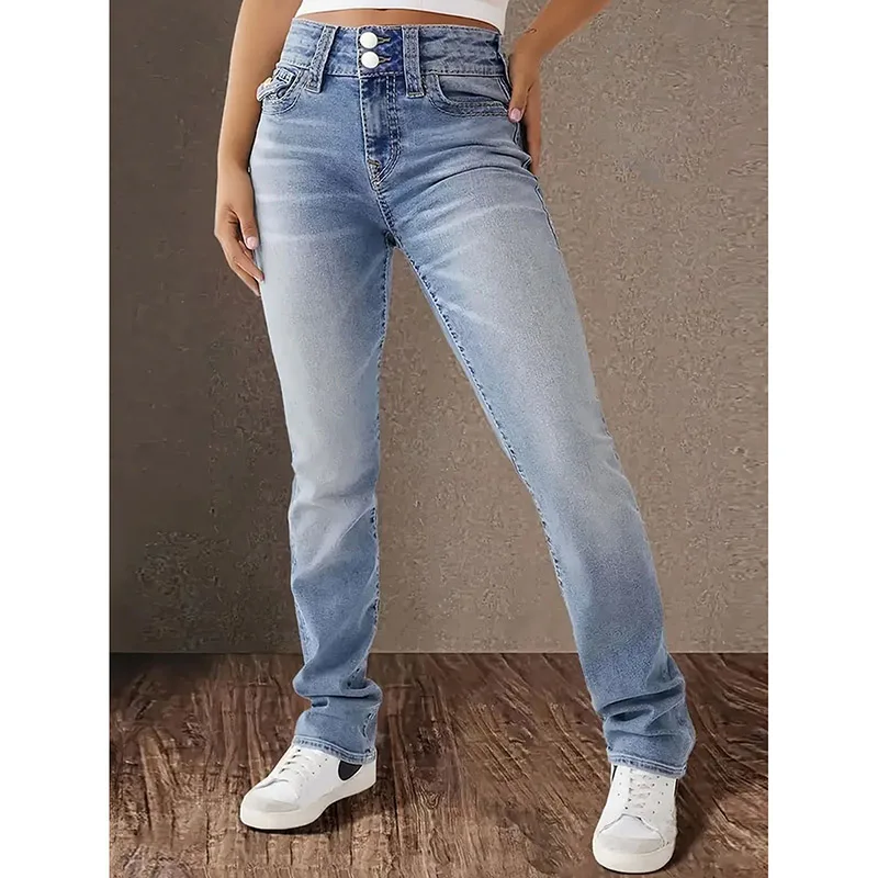Women Double Button Straight Leg Flared Jeans Lady American Style Designer High Waist Pants Girls Retro Solid Denim Trousers
Women Double Button Straight Leg Flared Jeans Lady American Style Designer High Waist Pants Girls Retro Solid Denim Trousers