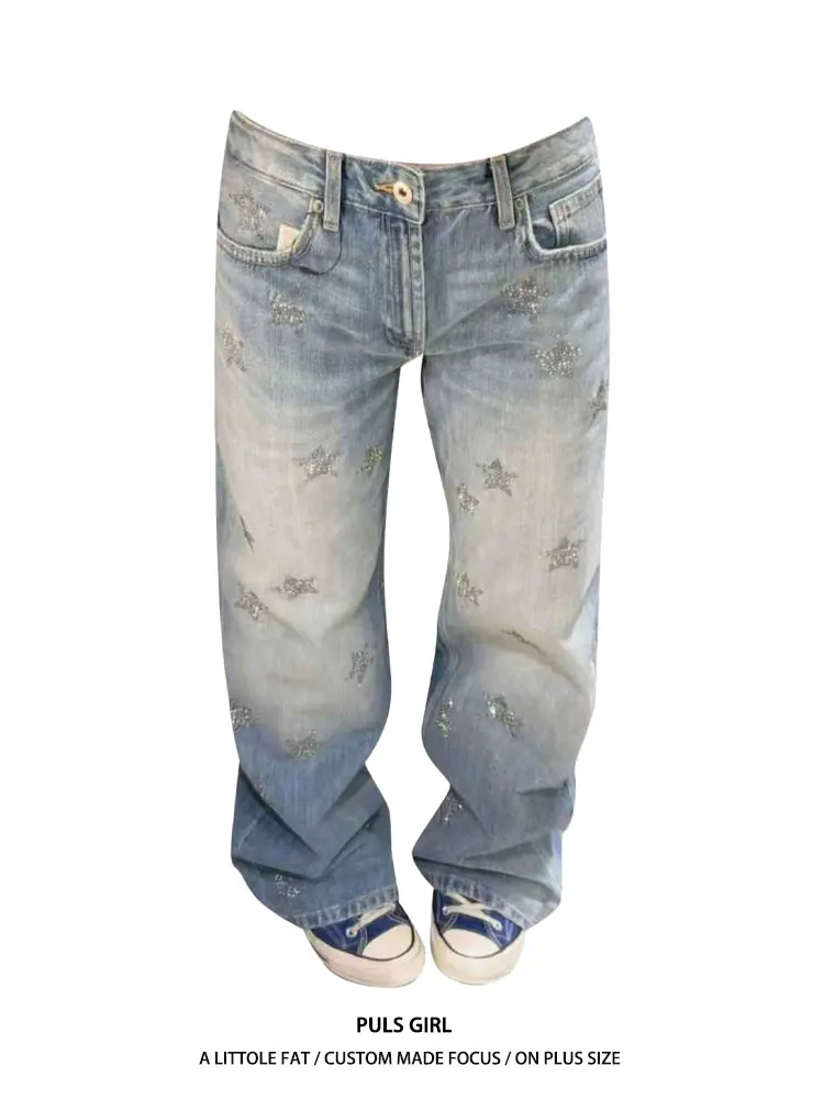 Retro American Large Size Jeans Women's High Waist Diamond Embellished Washed down Loose Wide Leg Pants Casual Style
Retro American Large Size Jeans Women's High Waist Diamond Embellished Washed down Loose Wide Leg Pants Casual Style