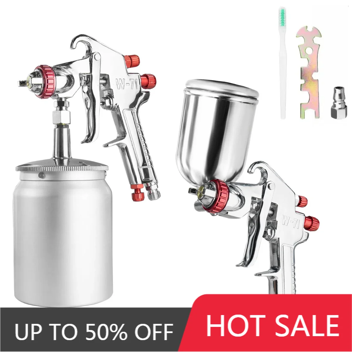 W-71 Pneumatic Paint Spray Gun 1.0/1.3/1.5/1.8mm, 400/600ml Paint Spray Gun Tool Paint Auto Aerograph Tool, Gravity/Siphon
W-71 Pneumatic Paint Spray Gun 1.0/1.3/1.5/1.8mm, 400/600ml Paint Spray Gun Tool Paint Auto Aerograph Tool, Gravity/Siphon