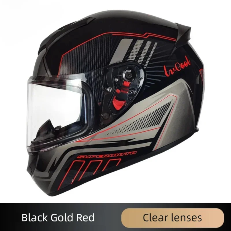 Stylish Full Face Motorcycle Helmet COOL Safety Gear in Black Gold Red & Black Gold Yellow with Clear Visor for Motorbike Riding
Stylish Full Face Motorcycle Helmet COOL Safety Gear in Black Gold Red & Black Gold Yellow with Clear Visor for Motorbike Riding