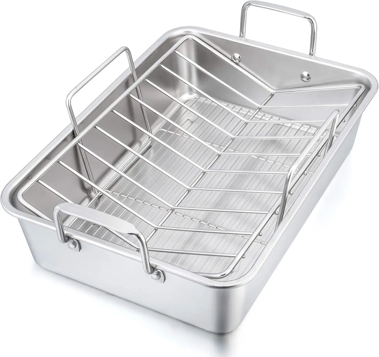 Stainless Steel Roasting Pan with V-Rack & Flat Rack, 3-Piece Set, Dishwasher Safe, Healthy Baking for Turkey, Lasagna
Stainless Steel Roasting Pan with V-Rack & Flat Rack, 3-Piece Set, Dishwasher Safe, Healthy Baking for Turkey, Lasagna