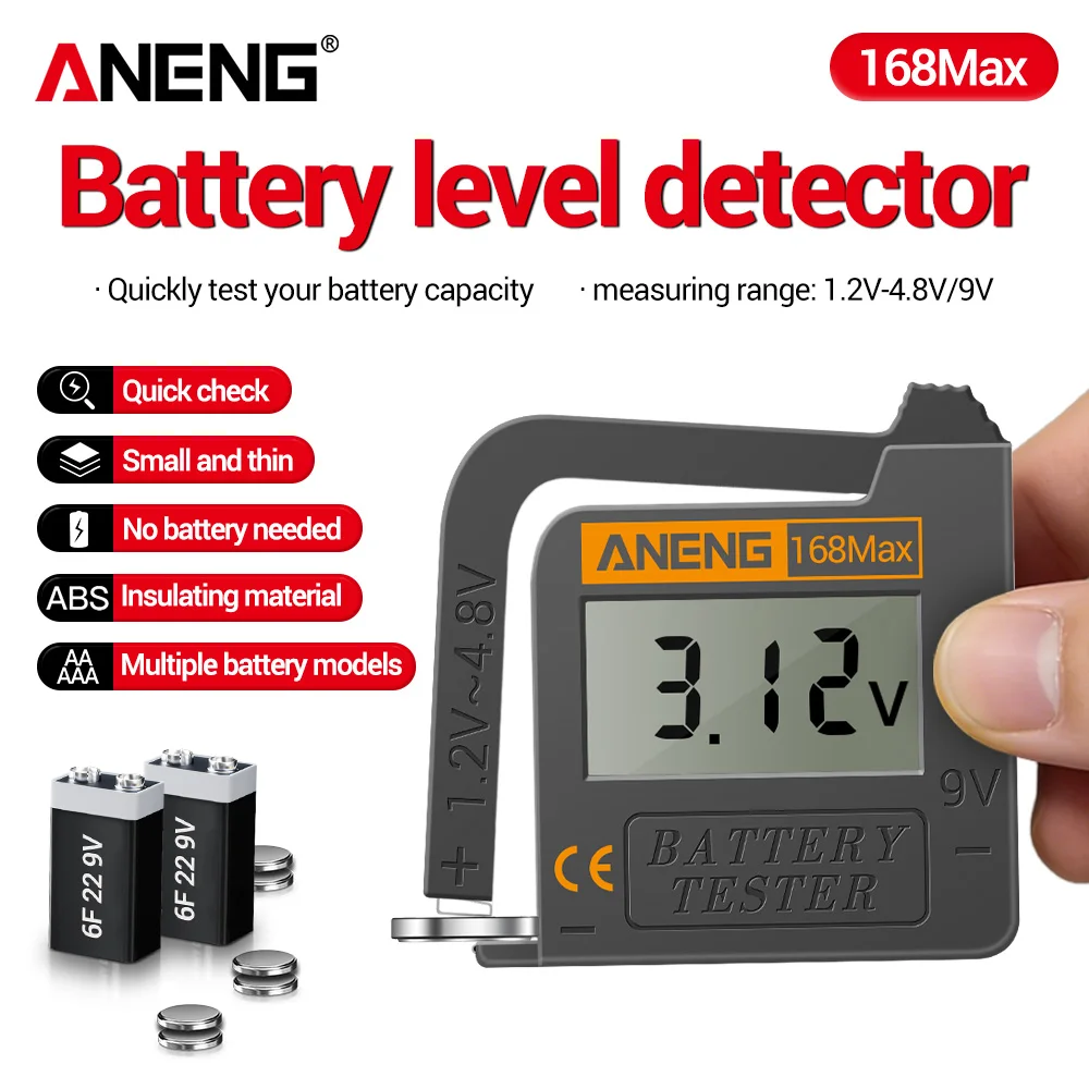 Universal Battery Tester ANENG 168Max AA/AAA/1.5V/9V/C/D 3.7V Lithium Battery CR2032/LR44 Button Battery Digital Detection Tools
Universal Battery Tester ANENG 168Max AA/AAA/1.5V/9V/C/D 3.7V Lithium Battery CR2032/LR44 Button Battery Digital Detection Tools