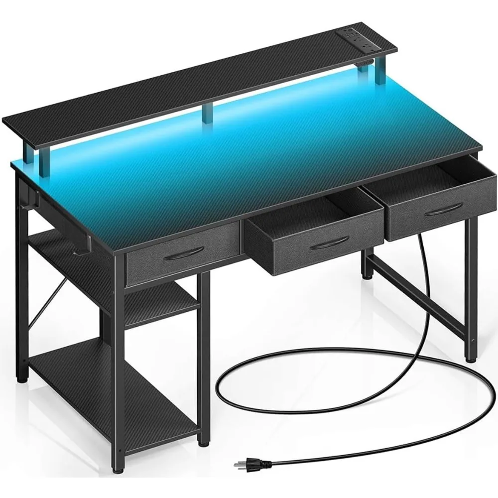 Computer Desk with Power Outlets & LED Light, 39 inch Home Office Desk with 3 Drawers and Storage Shelves, Writing, Customized
Computer Desk with Power Outlets & LED Light, 39 inch Home Office Desk with 3 Drawers and Storage Shelves, Writing, Customized