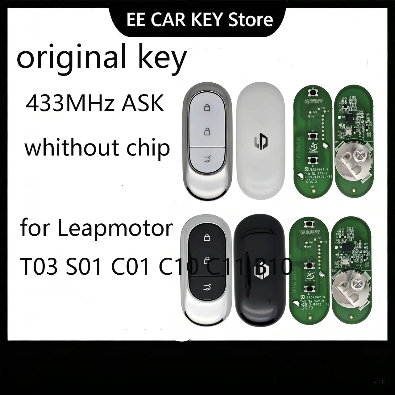 for Leapmotor T03 S01 C01 C10 C11 B10 Original OEM Remote Key Fob 433MHz ASK
for Leapmotor T03 S01 C01 C10 C11 B10 Original OEM Remote Key Fob 433MHz ASK