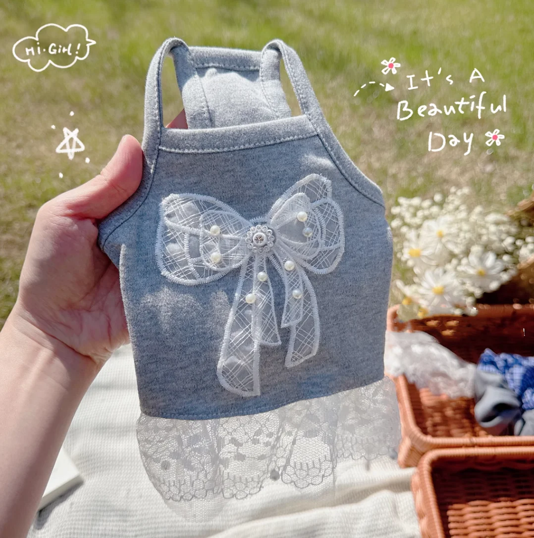 French Elegant Lace Bow Tie Grey Pure Cotton Pet Dress
French Elegant Lace Bow Tie Grey Pure Cotton Pet Dress