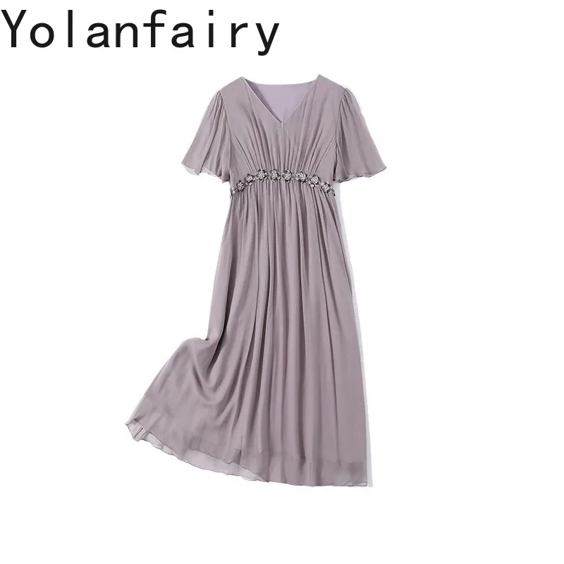 YOLANFAIRY 100% Mulberry Silk Summer Dress 2025 Light Mature Elegant Dresses Office Wear Woman Large Hem Dress Vestido Mujer
YOLANFAIRY 100% Mulberry Silk Summer Dress 2025 Light Mature Elegant Dresses Office Wear Woman Large Hem Dress Vestido Mujer