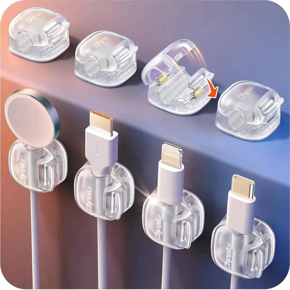 8-Pack Transparent Cable Clips with Strong Adhesive for Cord Organization and Desk Management
8-Pack Transparent Cable Clips with Strong Adhesive for Cord Organization and Desk Management
