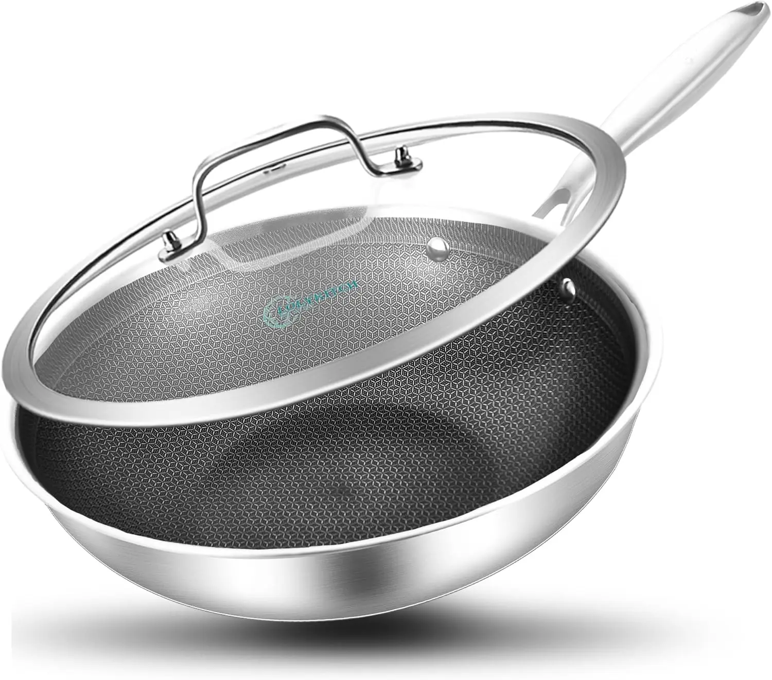 10-дюймовая сковорода-вок из трехслойной нержавеющей стали с крышкой, с керамическим антипригарным покрытием, совместима с индукционными плитами, подходит для посудомоечных машин и духовок
10-дюймовая сковорода-вок из трехслойной нержавеющей стали с крышкой, с керамическим антипригарным покрытием, совместима с индукционными плитами, подходит для посудомоечных машин и духовок