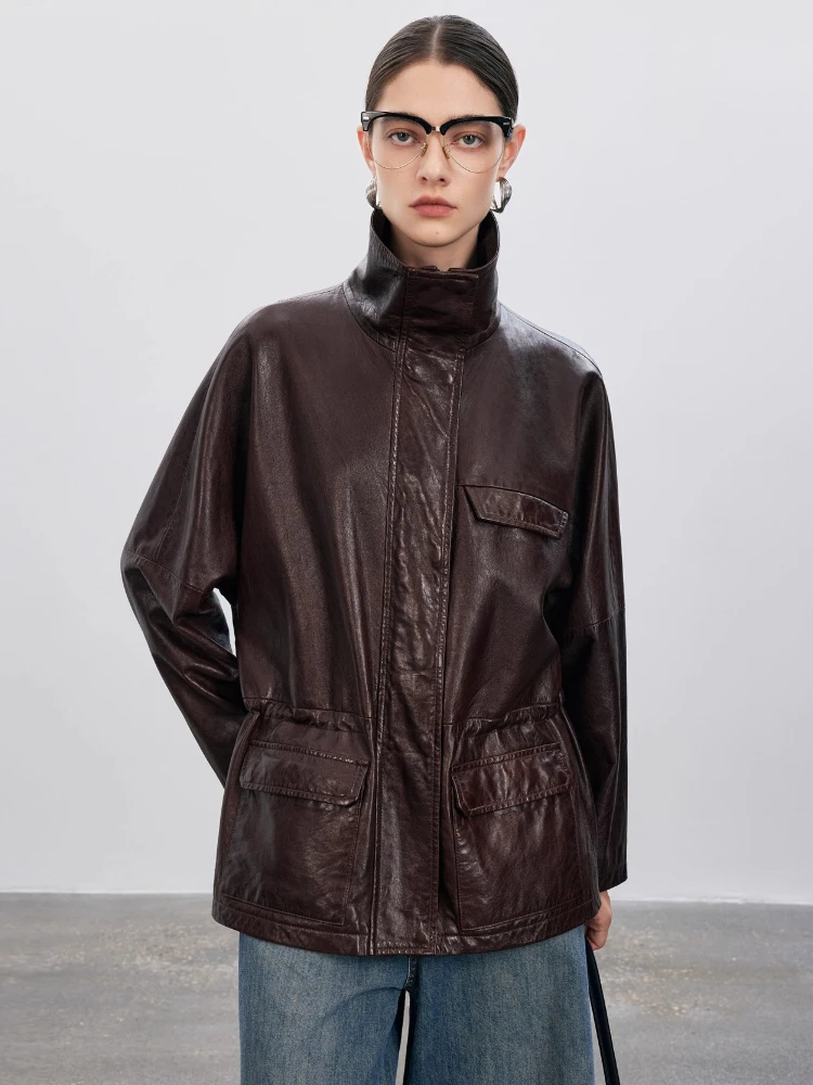 Genuine Leather Windbreaker Jackets for Women Simple Zipper Stand Collar Adjustable Waist Loose Soft Oil Wax Real Sheepskin Coat
Genuine Leather Windbreaker Jackets for Women Simple Zipper Stand Collar Adjustable Waist Loose Soft Oil Wax Real Sheepskin Coat