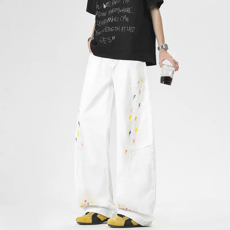 Minimalist Men's Color Spot Jeans White Washed Wide Leg Baggy Fit Distressed Casual Streetwear Premium Denim Pants
Minimalist Men's Color Spot Jeans White Washed Wide Leg Baggy Fit Distressed Casual Streetwear Premium Denim Pants