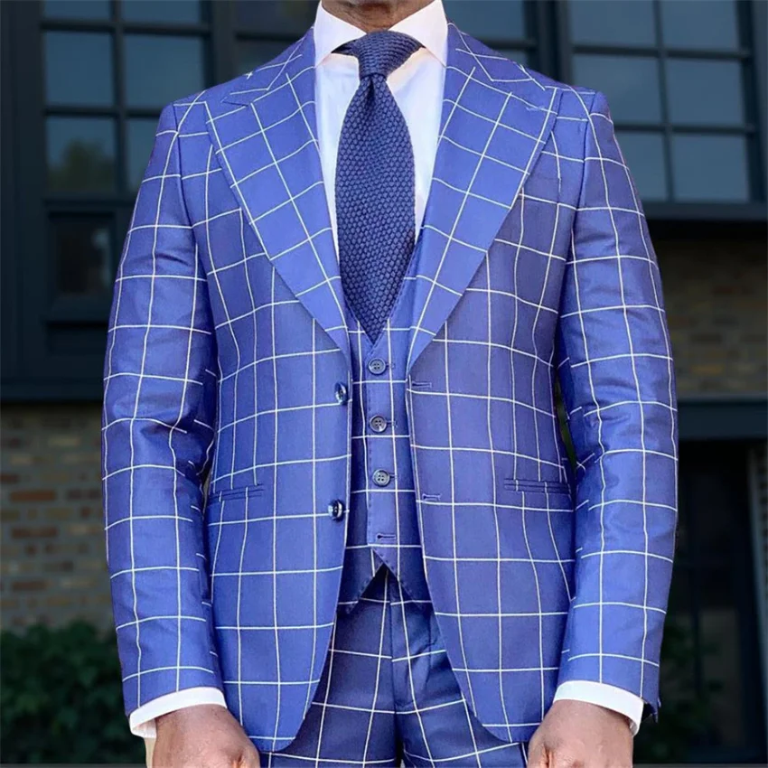 Plaid Men's Suits for Business Prom Slim Fit Check Wedding Tuxedo for Gentleman Italian Fashion Peak Lapel Jacket Pants Vest
Plaid Men's Suits for Business Prom Slim Fit Check Wedding Tuxedo for Gentleman Italian Fashion Peak Lapel Jacket Pants Vest