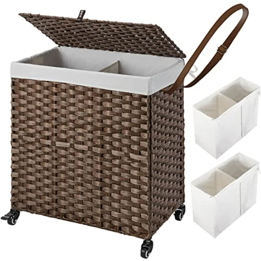 Laundry Hamper with Wheels No Install Needed 110L Divided Handwoven Hampers 2 Removable Liner Bags for Efficient Laundry Organi
Laundry Hamper with Wheels No Install Needed 110L Divided Handwoven Hampers 2 Removable Liner Bags for Efficient Laundry Organi