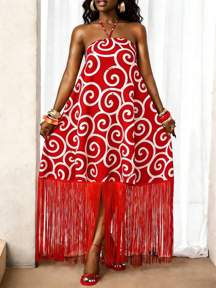 Womens Red Swirl Print Fringe Hem Maxi Dress Summer Casual Holiday Outfit
Womens Red Swirl Print Fringe Hem Maxi Dress Summer Casual Holiday Outfit
