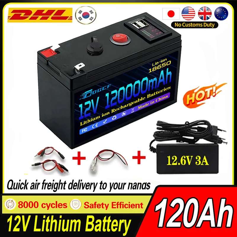 12V 18650 120Ah Battery Portable Rechargeable Battery Built-in 5V 2.1A USB Power Display Charging Port with +12.6V Charger
12V 18650 120Ah Battery Portable Rechargeable Battery Built-in 5V 2.1A USB Power Display Charging Port with +12.6V Charger
