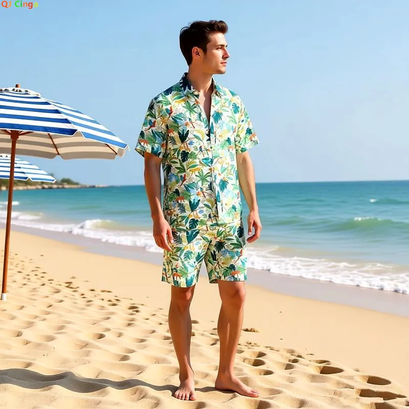 Summer New Men's Short Sleeve Shirt and Matching Drawstring Shorts Set Pure Cotton Beach Holiday 11 Print Options.
Summer New Men's Short Sleeve Shirt and Matching Drawstring Shorts Set Pure Cotton Beach Holiday 11 Print Options.