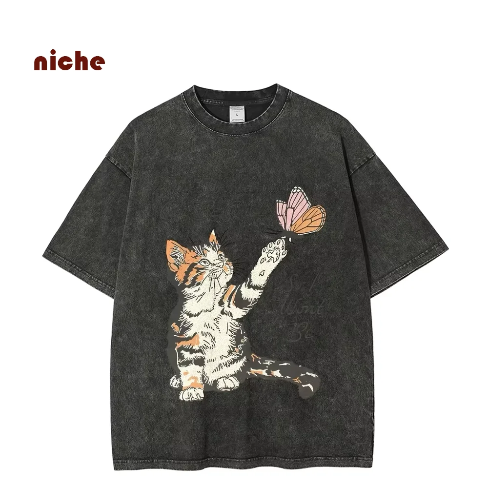 Cat Cat Butterfly Letter Print Cartoon Cute Hand-Painted Y2k Style Round Neck Shoulder Down Retro Washed Old Trend Short Sleeves
Cat Cat Butterfly Letter Print Cartoon Cute Hand-Painted Y2k Style Round Neck Shoulder Down Retro Washed Old Trend Short Sleeves