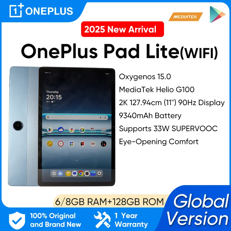Original OnePlus Pad Lite WIFI 11" Display Android Tablet MediaTek Helio G100 Processor 9340mAh OxygenOS 15 Bluetooth 5.4 OTG
Original OnePlus Pad Lite WIFI 11" Display Android Tablet MediaTek Helio G100 Processor 9340mAh OxygenOS 15 Bluetooth 5.4 OTG