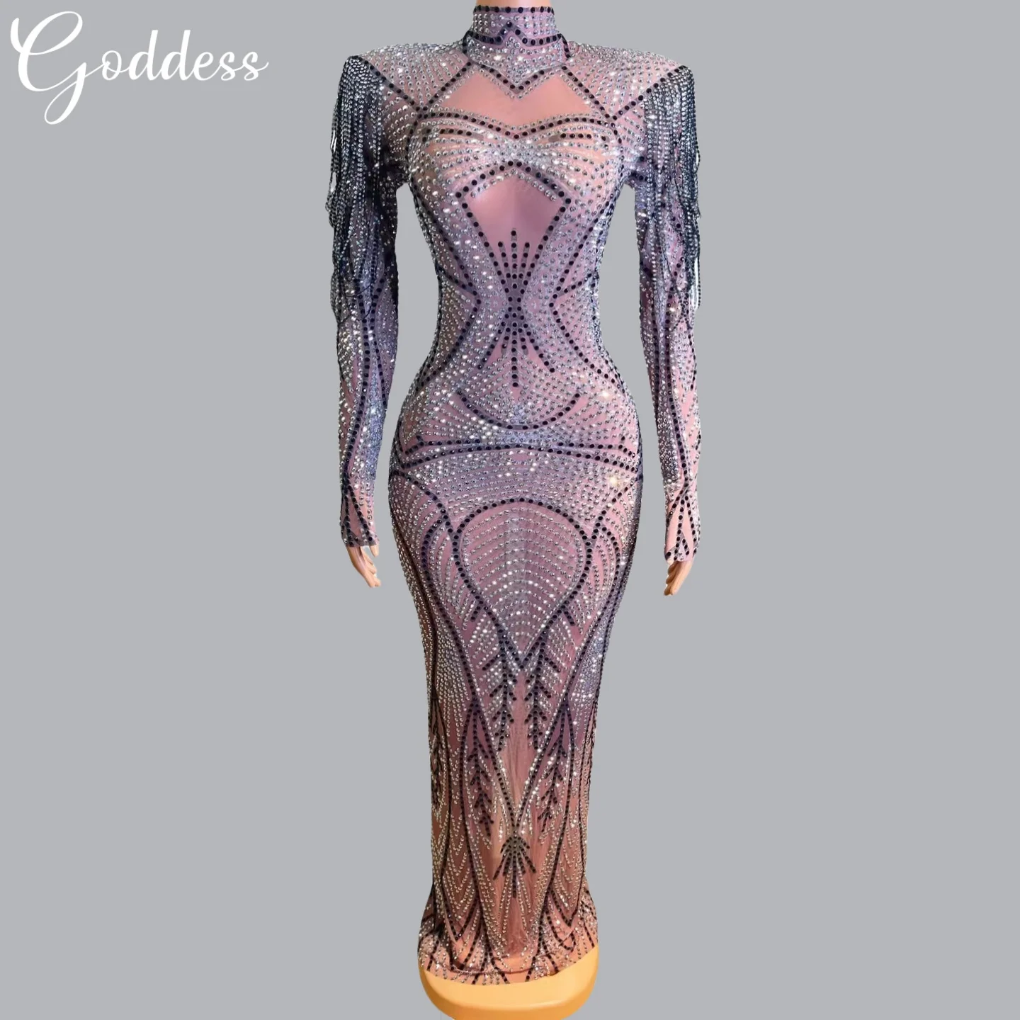 High Collar Long Sleeve Autumn Evening Dress Sheer Mesh Sparkly Rhinestone for Wedding Dance Birthday Party PUB Evening Dress
High Collar Long Sleeve Autumn Evening Dress Sheer Mesh Sparkly Rhinestone for Wedding Dance Birthday Party PUB Evening Dress