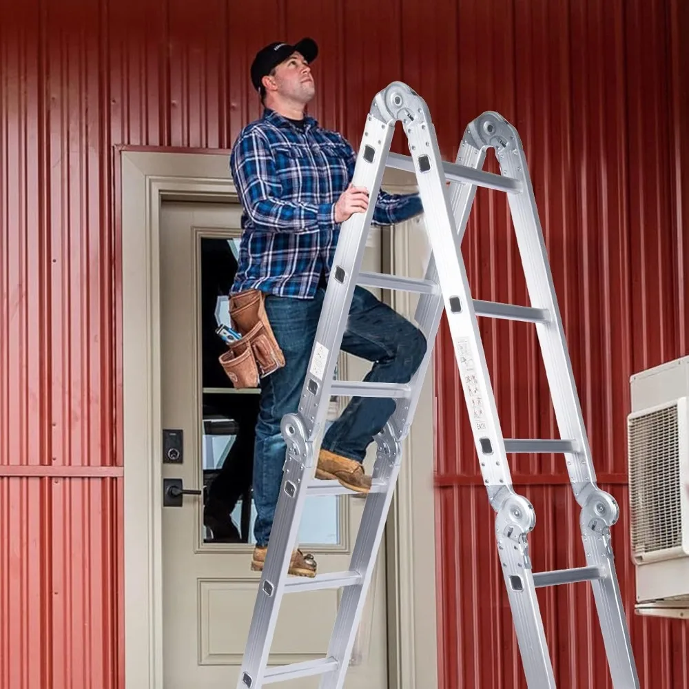 330lb 12.5ft Multi Purpose Aluminum Extension 7 in 1 Folding Step Ladder Foldable Lightweight Scaffold Ladder 
330lb 12.5ft Multi Purpose Aluminum Extension 7 in 1 Folding Step Ladder Foldable Lightweight Scaffold Ladder