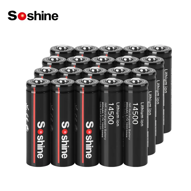 Soshine 14500 900mAh Lithium Rechargeable Batteries 3.7V AA Li-ion Battery Cell for Led Flashlight Headlamps Torch Mouse Toys
Soshine 14500 900mAh Lithium Rechargeable Batteries 3.7V AA Li-ion Battery Cell for Led Flashlight Headlamps Torch Mouse Toys
