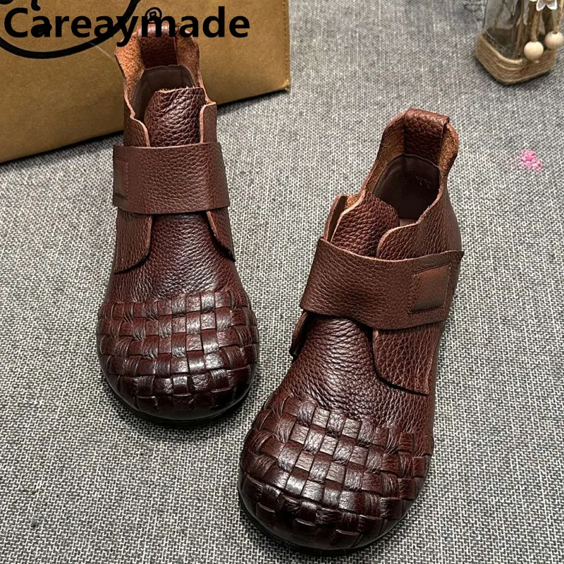 Careaymade-Genuine Leather thick soled wider toe women's shoes,handmade woven casual retro boots,Round Head niche short boots
Careaymade-Genuine Leather thick soled wider toe women's shoes,handmade woven casual retro boots,Round Head niche short boots