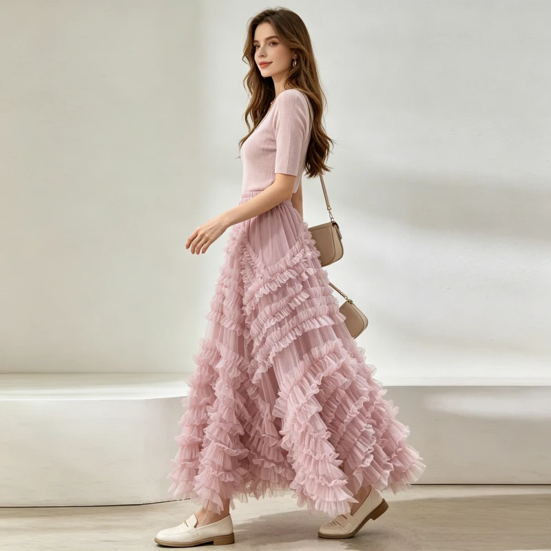 Tiered Skirt Women Mesh Long Skirts Ruffles Tulle Stretch Elastic Waist Elegant A Line Party Prom Female Spring Summer 2026
Tiered Skirt Women Mesh Long Skirts Ruffles Tulle Stretch Elastic Waist Elegant A Line Party Prom Female Spring Summer 2026