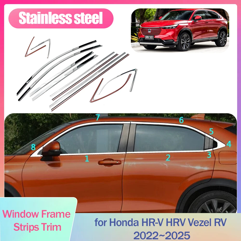 Накладки на оконную раму для Honda HR-V HRV Vezel RV 2022 ~ 2025 2023, крышка серебристого цвета из нержавеющей стали, аксессуары для стайлинга автомобилей 
Накладки на оконную раму для Honda HR-V HRV Vezel RV 2022 ~ 2025 2023, крышка серебристого цвета из нержавеющей стали, аксессуары для стайлинга автомобилей