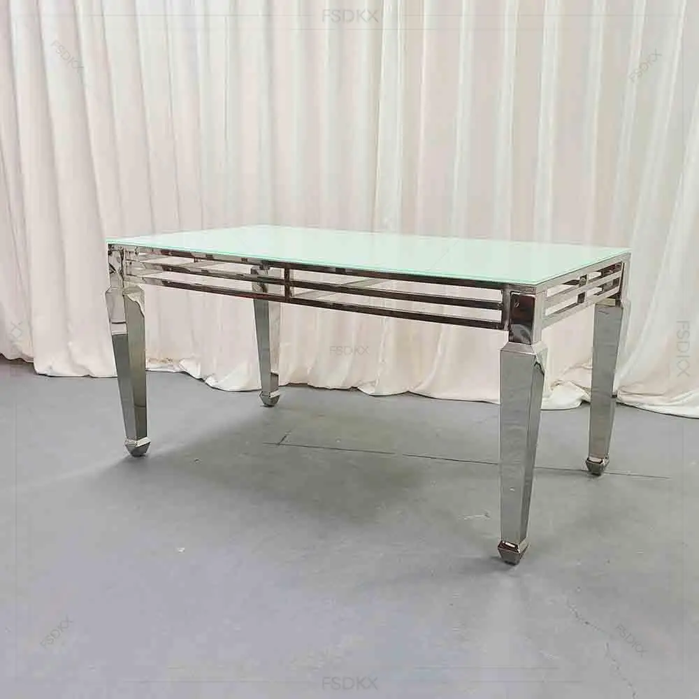 Rectangle Tempered White Glass Event Decor Luxury Golden Stainless Steel Wedding Tables
Rectangle Tempered White Glass Event Decor Luxury Golden Stainless Steel Wedding Tables