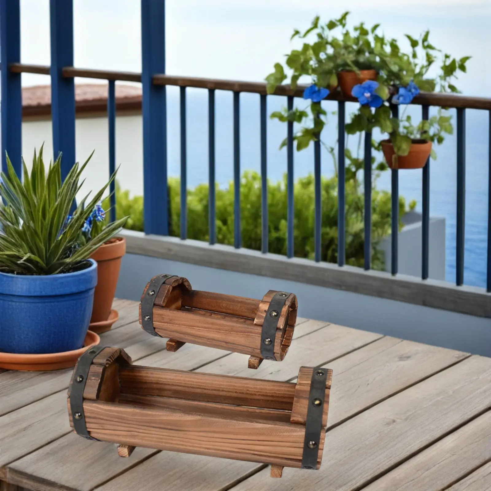 2Pcs Half Barrel Planter Set Solid Wood Carbonized Anticorrosive Decorative Vintage Flower Box Plants Container Garden Ornament
2Pcs Half Barrel Planter Set Solid Wood Carbonized Anticorrosive Decorative Vintage Flower Box Plants Container Garden Ornament