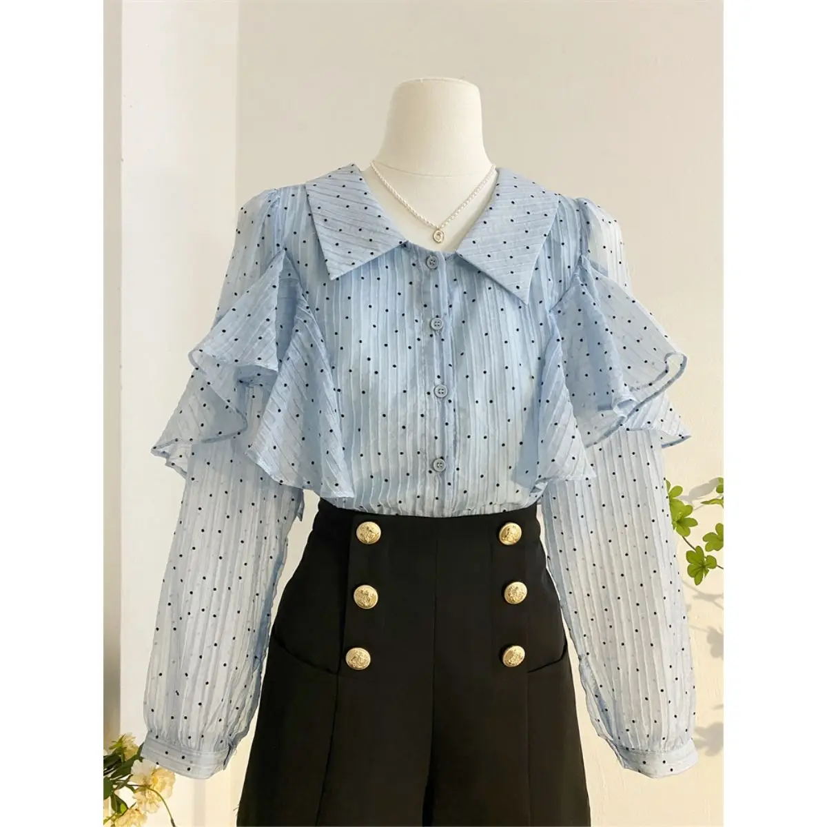 Blusas Moda 2025 Lapel Collar Ruffled Chiffon Shirt Top Chemise Femme Temperament Korean Camisas De Mujer Dot Shirts & Blouses
Blusas Moda 2025 Lapel Collar Ruffled Chiffon Shirt Top Chemise Femme Temperament Korean Camisas De Mujer Dot Shirts & Blouses