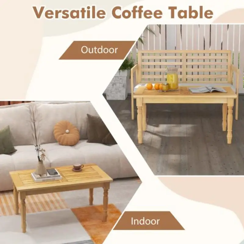 Patio Coffee Table with Solid Teak Wood Structure and Slatted Tabletop
Patio Coffee Table with Solid Teak Wood Structure and Slatted Tabletop
