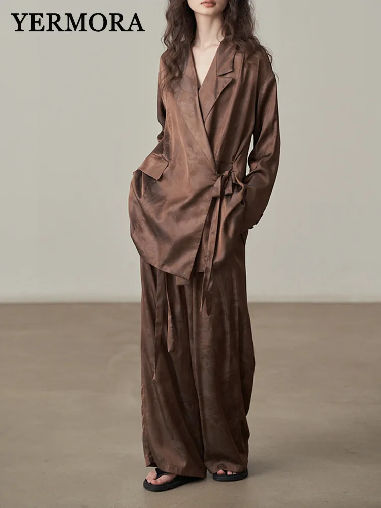 YERMORA Two Pieces Set Brown Printed Bandage Blazer Lapel Long Sleeve Fashion Wide Leg Pants Tide Spring Autumn 2025 New A843
YERMORA Two Pieces Set Brown Printed Bandage Blazer Lapel Long Sleeve Fashion Wide Leg Pants Tide Spring Autumn 2025 New A843