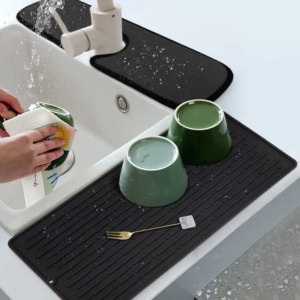 Microfiber Faucet Splash Catcher Wraparound Design Absorbent Pad Absorbent Mat Dish Drying Pads Contoured Shape
