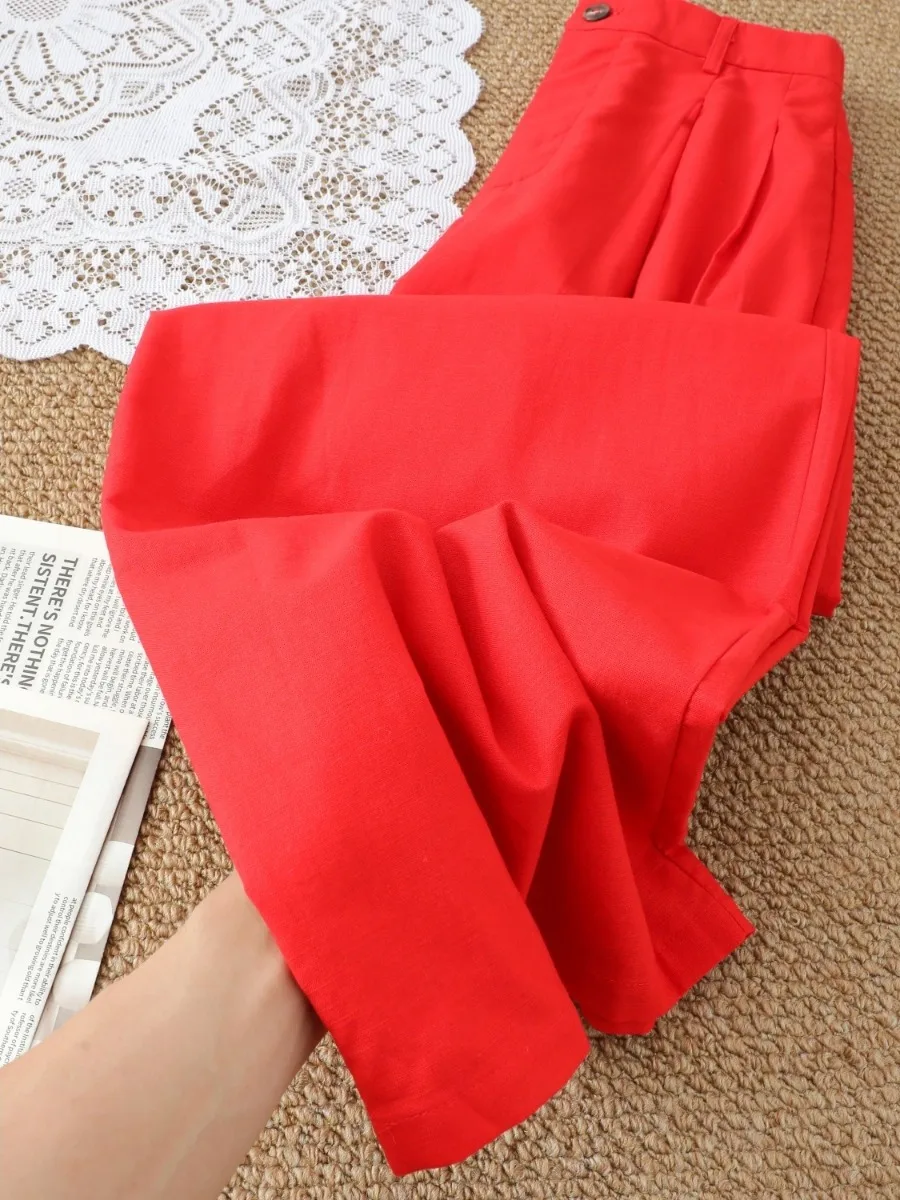 High Waist Loose Fit Linen Wide Leg Pants Women's Summer 2026 New Style Casual Long Trousers Red Color Comfortable Sensation
High Waist Loose Fit Linen Wide Leg Pants Women's Summer 2026 New Style Casual Long Trousers Red Color Comfortable Sensation