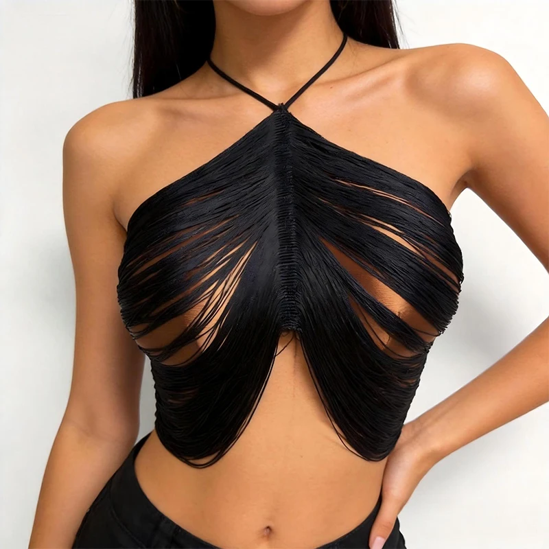 Sexy Multi-layer Tassel Black Tops Stylish Hanging Neck Vest Camisole Spicy Girl Nightclub Party Music Festival Party Crop Tops
Sexy Multi-layer Tassel Black Tops Stylish Hanging Neck Vest Camisole Spicy Girl Nightclub Party Music Festival Party Crop Tops