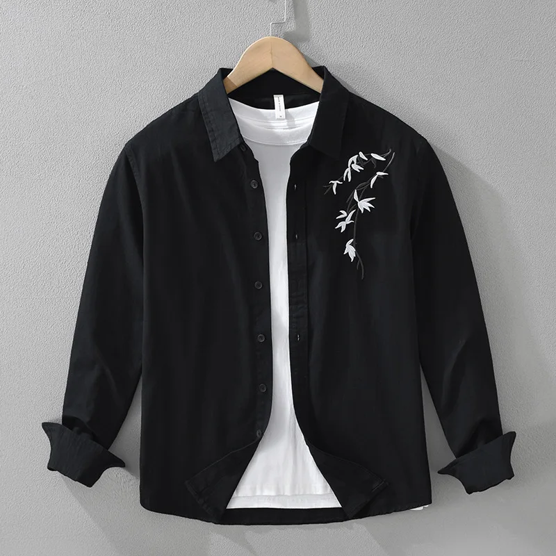 Рубашка с вышивкой в японском стиле, мужская весна-лето, новая черная рубашка с длинным рукавом, мужская повседневная рубашка из чистого хлопка, дизайнерские рубашки мужские
Рубашка с вышивкой в японском стиле, мужская весна-лето, новая черная рубашка с длинным рукавом, мужская повседневная рубашка из чистого хлопка, дизайнерские рубашки мужские