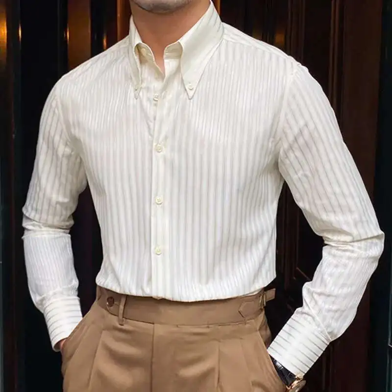 Summer Retro Pointed Collar Striped Long-sleeved Shirt British Thin Versatile Casual Shirt Fashion Man Camisa Social Masculina
Summer Retro Pointed Collar Striped Long-sleeved Shirt British Thin Versatile Casual Shirt Fashion Man Camisa Social Masculina