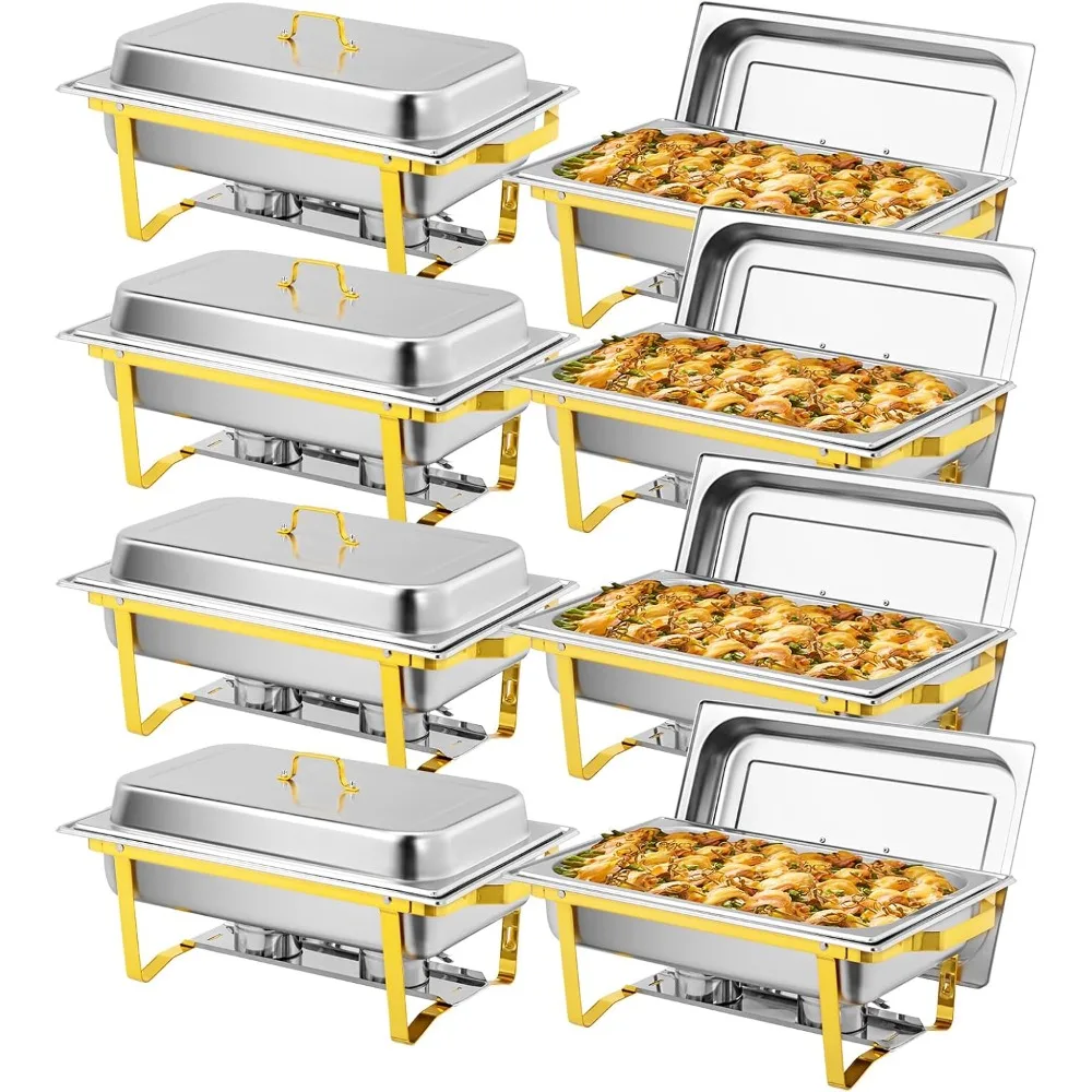 8 Pack Gold Chafing Dishes for Buffet, 9QT High Grade Chafing Dish Buffet Set, Rectangular Stainless Steel Chafers and Buffet
8 Pack Gold Chafing Dishes for Buffet, 9QT High Grade Chafing Dish Buffet Set, Rectangular Stainless Steel Chafers and Buffet