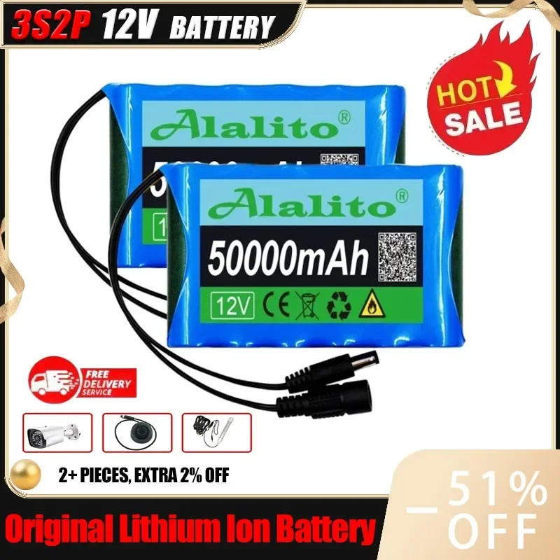 18650 3S2P 12V 50000mah Original Lithium Ion Battery DC 12.6V 14Ah Rechargeable CCTV, Camera Monitor Replacement Battery + Charg
18650 3S2P 12V 50000mah Original Lithium Ion Battery DC 12.6V 14Ah Rechargeable CCTV, Camera Monitor Replacement Battery + Charg
