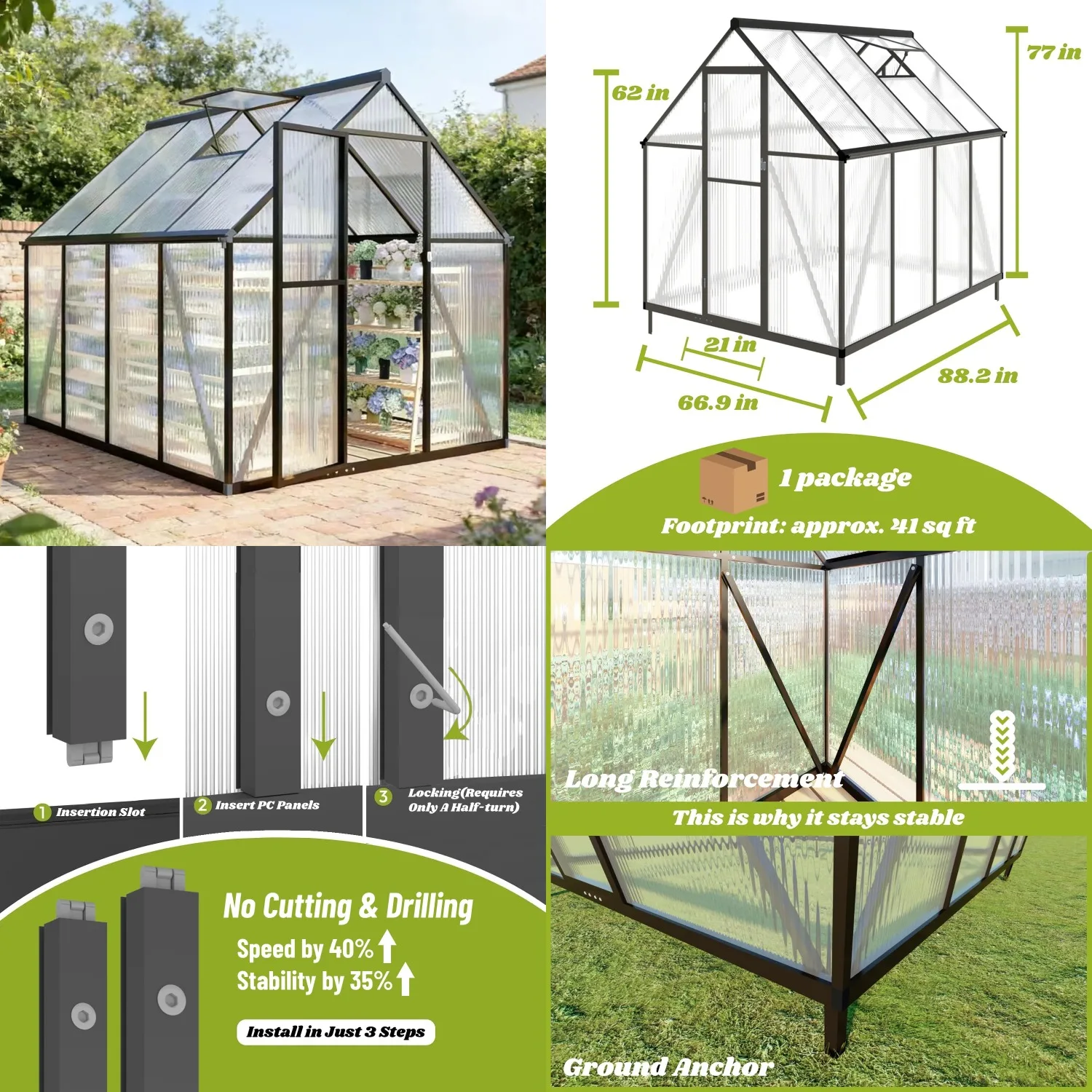 6x8FT Walk-in Greenhouse Aluminum Roof Vent Garden Backyard Dark Gray, Customized
6x8FT Walk-in Greenhouse Aluminum Roof Vent Garden Backyard Dark Gray, Customized