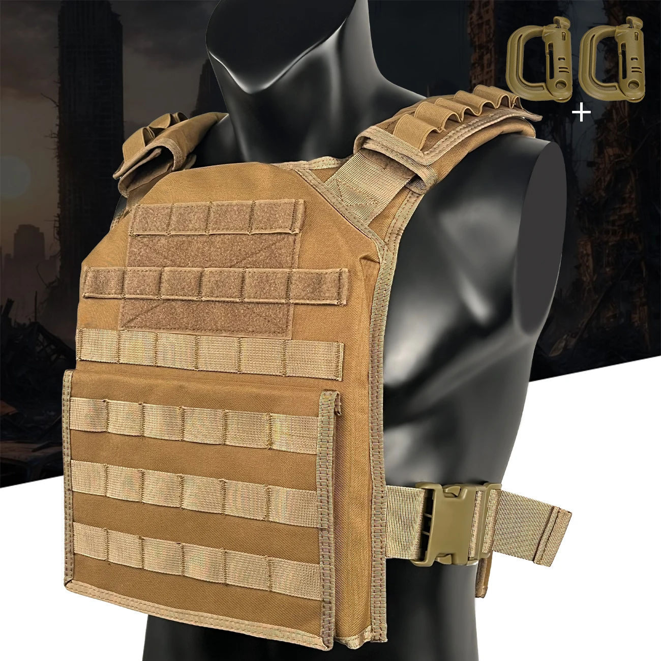 Modular hunting vest quick release model with attachments suitable for outdoor sports, comes with two D-shaped buckles as a gift
Modular hunting vest quick release model with attachments suitable for outdoor sports, comes with two D-shaped buckles as a gift