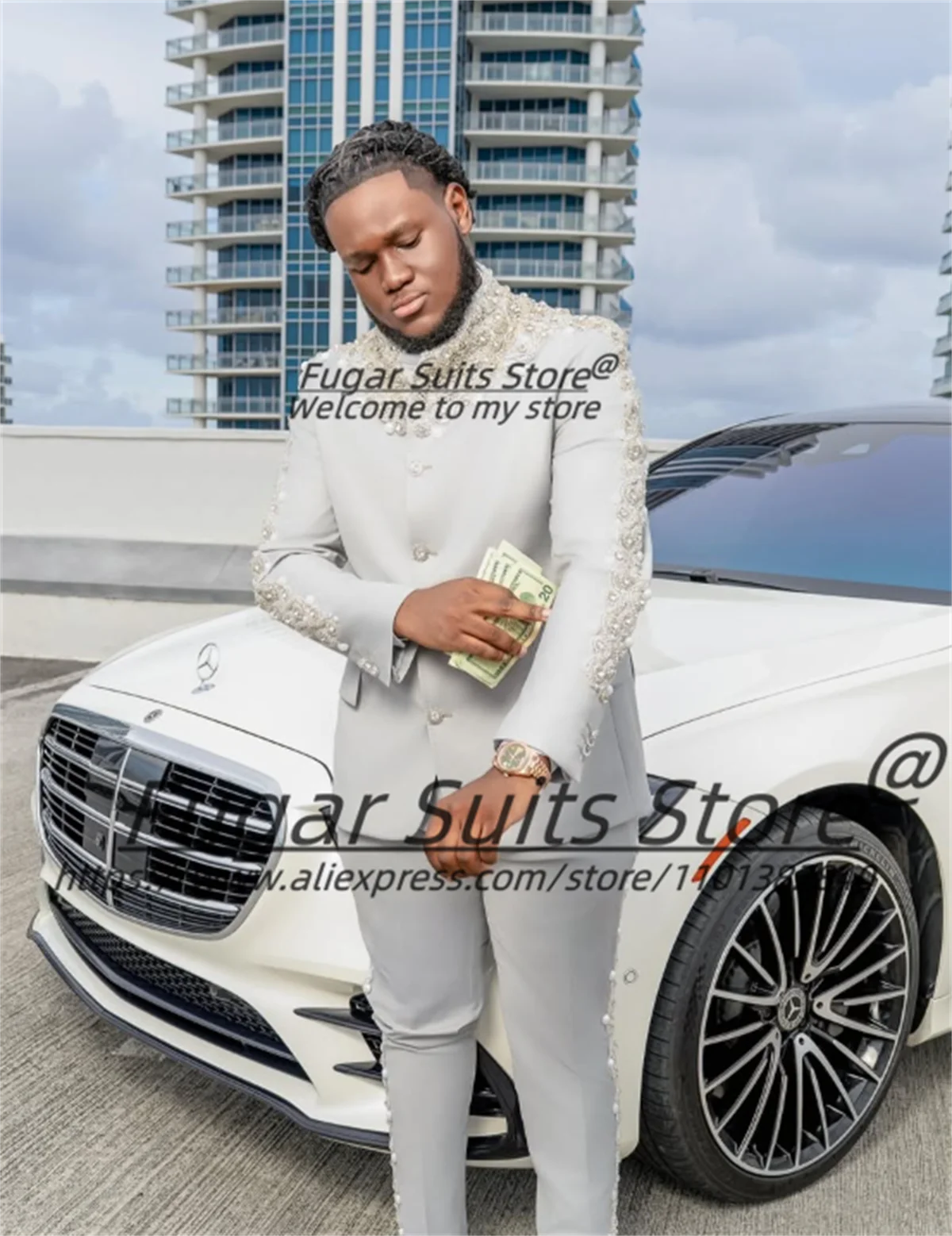 Customized Gray Shiny Groom Wedding Tuxedos Slim Fit Standing Collar Men Suits Gorgeous Rhinestone Embroidery 2 Pieces Sets
Customized Gray Shiny Groom Wedding Tuxedos Slim Fit Standing Collar Men Suits Gorgeous Rhinestone Embroidery 2 Pieces Sets 